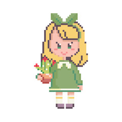 Pixel style girl with cactus