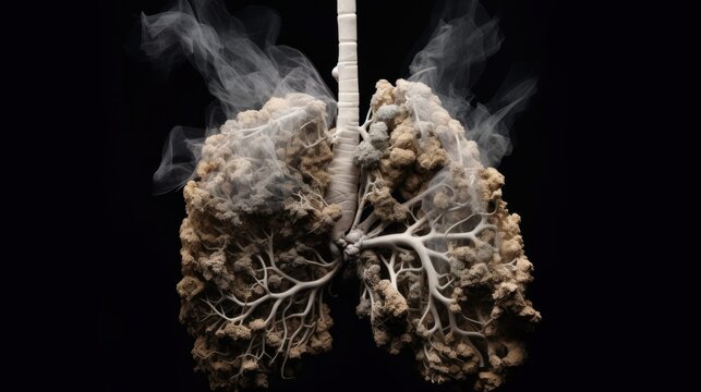 lungs after smoking. health disease. Human lungs with smoke isolated on black background. Unhealthy habit. Human Lungs. Medical concept. Made With Generative AI.