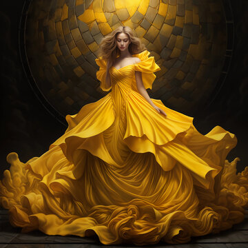 Golden Elegance: A Beautiful Woman in a Yellow Dress