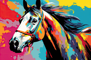 Fototapeta na wymiar portrait of a horse in style of pop art, ai generated
