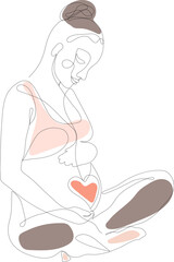 Pregnant woman makes yoga and meditation. Concept pregnancy, motherhood, health care. Illustration in flat style.