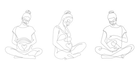 Pregnant woman makes yoga and meditation. Concept pregnancy, motherhood, health care. Illustration in flat style.