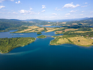 Fototapeta na wymiar Aerial view of Yovkovtsi Reservoir, Bulgaria