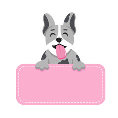 Smiling kawaii cute puppy with banner or nameplate. Notes for kids