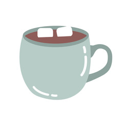 Light blue cup with coffee or cocoa or hot chocolate and marshmallows isolated on white background