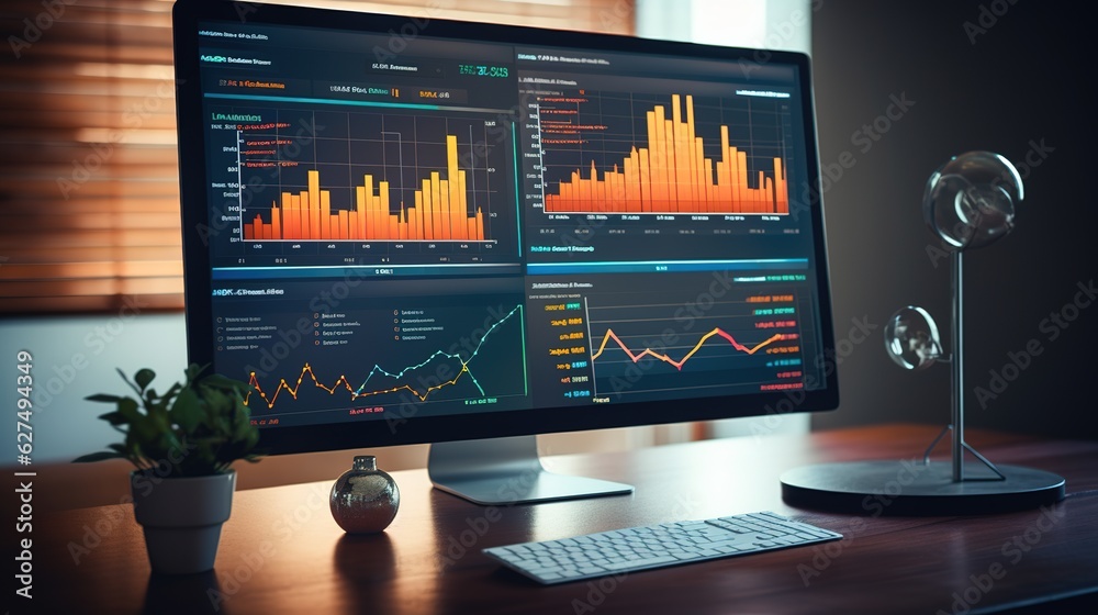 Poster financial kpi data profits dashboard on computer with generative ai
