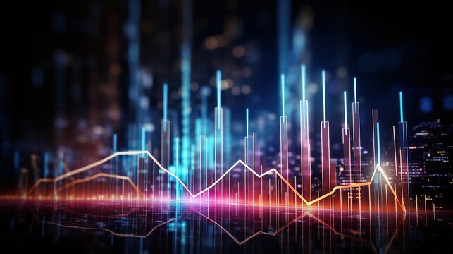 Futuristic raise arrow chart digital transformation abstract technology background. Big data and business growth currency stock and investment economy with generative ai