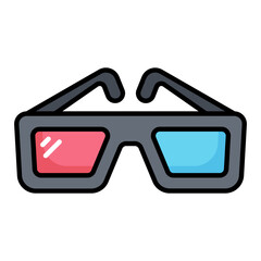 3D Glasses Line Color Icon