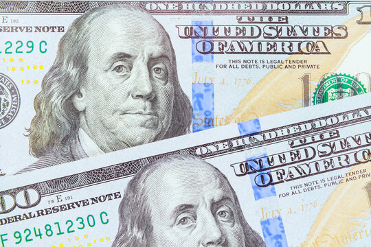 On US one hundred dollar bill, there closeup image of Benjamin Franklins face, which is instantly recognizable.