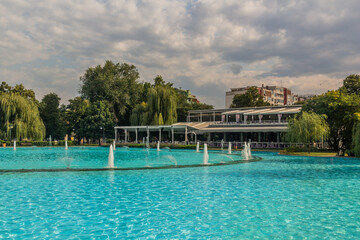 Fototapeta na wymiar Singing fountains in the Tsar Simeon Garden in Plovdiv, Bulgaria