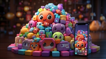 Naklejka premium Navigating the Digital World: 3D Social Media Platform