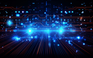 Fototapeta premium Digital technology futuristic banner with circuit lines 