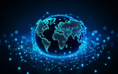 Fototapeta premium Digital world map hologram blue background