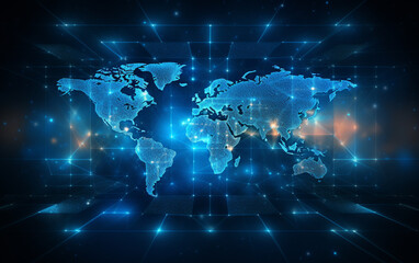 Fototapeta premium Digital world map hologram blue background