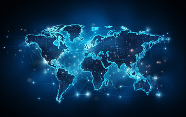 Fototapeta na wymiar Digital world map hologram blue background