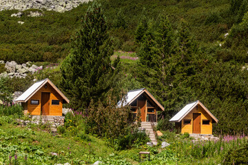 Mountain huts under Malyovitsa peak in Rila mountains, Bulgaria