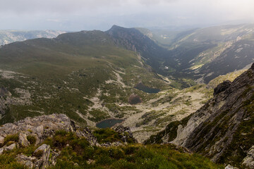 Naklejka premium Aerial view of Malyovishki Lakes in Rila mountains, Bulgaria