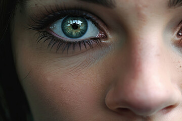 A closeup of womans eyes her gaze kind and sympathetic as she looks directly into the camera conveying an empathetic heart