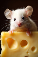Fototapeta premium Cute little baby mouse with Swiss cheese