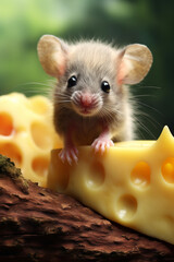 Cute little baby mouse with Swiss cheese