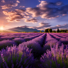 Sunset in a lavender field