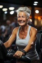 Fototapeta premium Portrait of a happy senior woman exercising in the gym | Generative AI