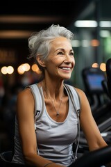 Fototapeta premium Portrait of a happy senior woman exercising in the gym | Generative AI