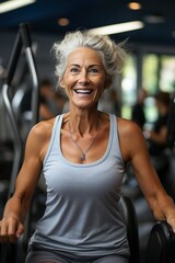 Portrait of a happy senior woman exercising in the gym | Generative AI