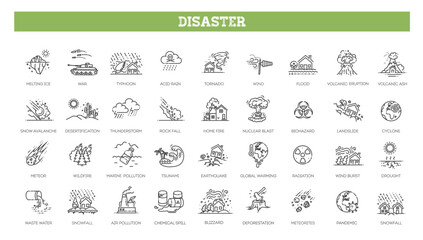 Set of natural disaster icons. Vector illustration - 627503151