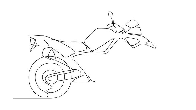 Animated self drawing of a motorcycle. Design of land transportation concept illustration in simple linear animation. Sport and classic transportation concept design with full length animation.