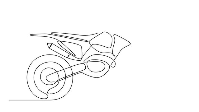 Animated self drawing of a motorcycle. Design of land transportation concept illustration in simple linear animation. Sport and classic transportation concept design with full length animation.
