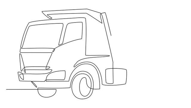 Animated self continuous line drawing of Truck as land vehicle with white background.Design of land transportation concept illustration in simple linear animation. Non coloring vehicle concept design.