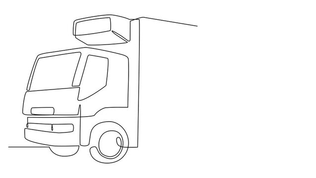 Animated self continuous line drawing of Truck as land vehicle with white background.Design of land transportation concept illustration in simple linear animation. Non coloring vehicle concept design.
