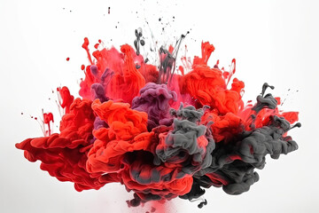 splashes of colorful paints in red colors on a white background, generative AI