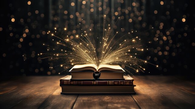 Enchanted Literature Book Stack Revealing a Magical World of Possibilities Glittering Mystical Imagination with a Glowing Enchantment - International Literacy Day