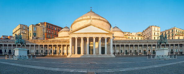 Neaples - The Basilica Reale Pontificia San Francesco da Paola - Piazza del Plebiscito square in the morning light.	
