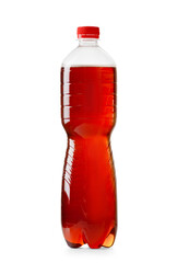 Draft dark beer in a transparent plastic bottle, isolated on a white background.