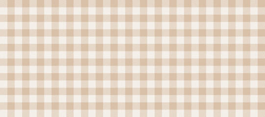 Gingham seamless pattern. Beige and white vichy background texture. Checkered tweed plaid repeating wallpaper. Natural nude fabric and textile swatch design. Vector backdrop 