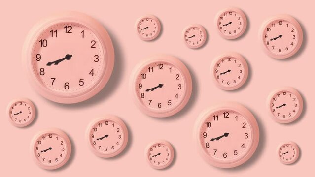 Many clocks on the wall in timelapse