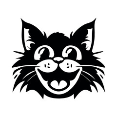 Cheerful cat, black silhouette on a transparent background. 
