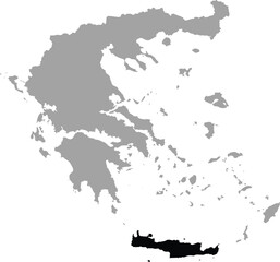 Black map of Crete Island within the gray map of Greece