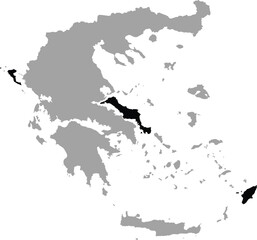 Black map of Rhodes, Euboea and Corfu Islands within the gray map of Greece