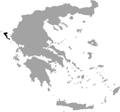 Black map of Corfu Island within the gray map of Greece