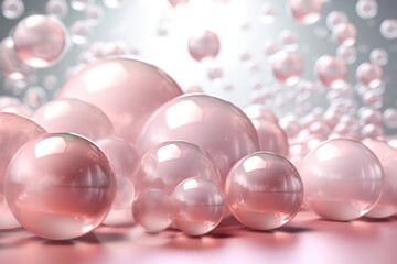 Pink Elegance: Sparkling Array of Pink Glass Balls on a Serene Aesthetic Background