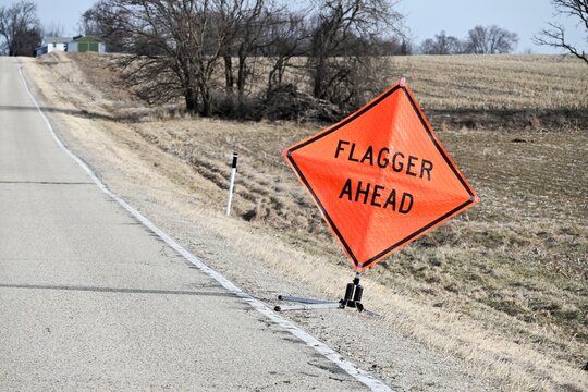 Flagger Ahead Sign