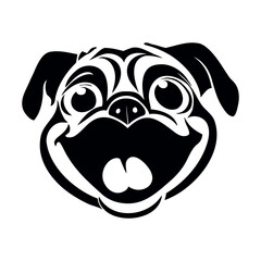 Cheerful pug, black silhouette on a transparent background. 


