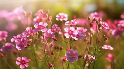Pink wildflowers at sunrise