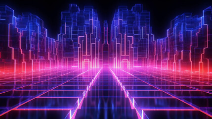 Fototapeta premium Futuristic cyberspace backgrounds in neon colors. Neon and futuristic maps and roads. Futuristic spaces.