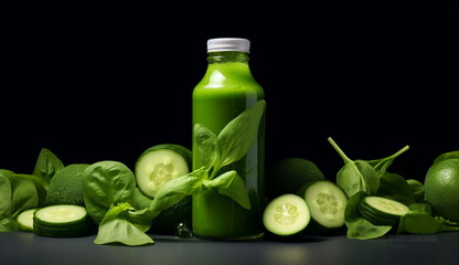 A refreshing and vibrant image of a green herbal drink infused with natural ingredients. Based on Generative Ai