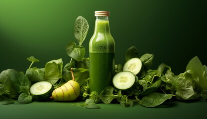 A refreshing and vibrant image of a green herbal drink infused with natural ingredients. Based on Generative Ai